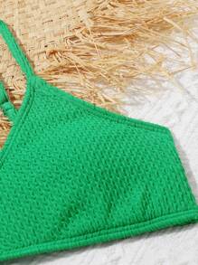 Conjunto de bikini texturizado liso para niña preadolescente, playa de verano - Verde - Ver 3