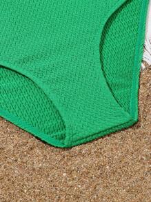 Conjunto de bikini texturizado liso para niña preadolescente, playa de verano - Verde - Ver 4