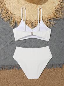 Tween Girl Plain Bikini Set Summer Beach - White - View 2