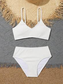 Tween Girl Plain Bikini Set Summer Beach - White - View 5