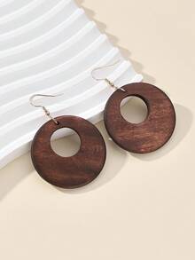 Hollow Out Round Drop Earrings - Brown - View 2