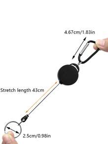 1 móc khóa thông thường hình tròn có thể thu vào dành cho nam - màu đen - Xem 4