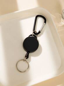 1 móc khóa thông thường hình tròn có thể thu vào dành cho nam - màu đen - Xem 5