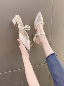 全新 尖头镂空粗跟刺绣网眼鞋 女士派对礼服鞋 - 白色 - 查看 4