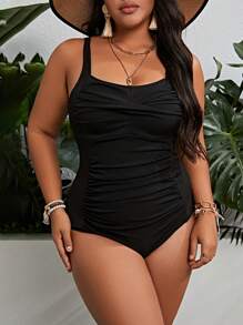 Swim Vcay Summer Beach Plus Ruched One Piece Swimsuit