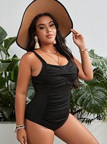 Swim Vcay Summer Beach Plus Ruched One Piece Swimsuit