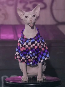 ROMWE 1 áo sơ mi thú cưng họa tiết kẻ sọc cho chó mèo - Nhiều màu - Xem 3