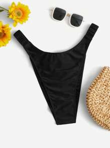 SHEIN Swim Curve Summer Plus Size Ruched Thong Bikini Bottom - Black - View 2