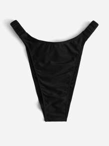 SHEIN Swim Curve Summer Plus Size Ruched Thong Bikini Bottom - Black - View 3