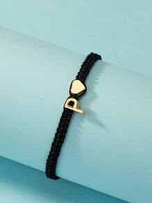 1 chiếc vòng tay trang trí hình trái tim và chữ cái thời trang dành cho phụ nữ để trang trí hàng ngày cho ngày lễ tình nhân - màu đen - Xem 3