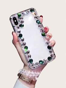 Ốp lưng điện thoại mềm trong suốt viền đính đá thời trang tương thích với Samsung dòng S, dòng Note, tương thích với iPhone 17 Pro Max, Apple 8 Plus - màu xanh lá - Xem 2