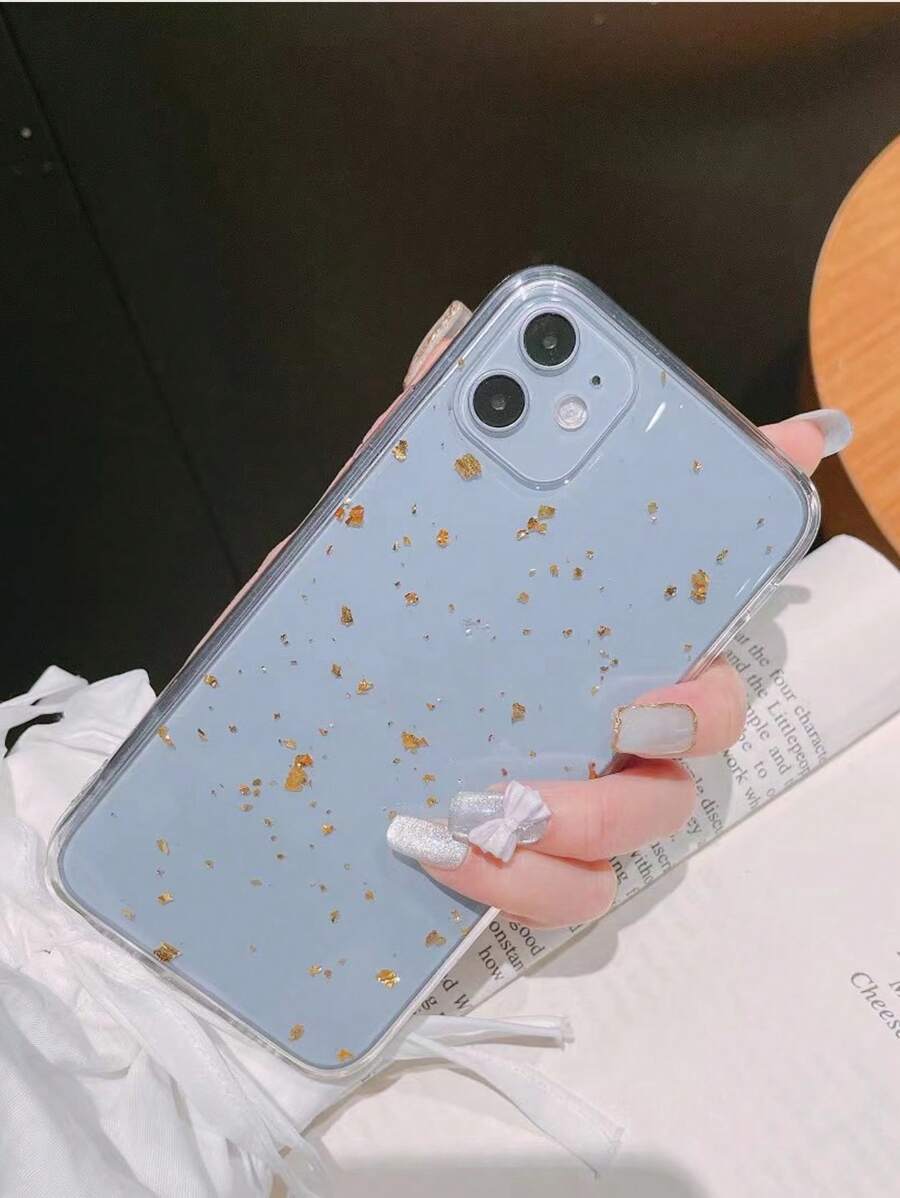 Gold Foil Pattern Clear Phone Case Compatible With IPhone 11,IPhone 13,IPhone 14 Pro Max - Gold - View 1