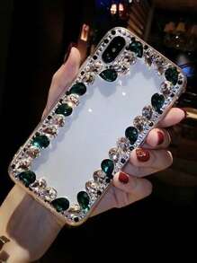 Ốp lưng điện thoại mềm trong suốt viền đính đá thời trang tương thích với Samsung dòng S, dòng Note, tương thích với iPhone 17 Pro Max, Apple 8 Plus - màu xanh lá - Xem 3