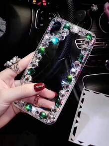 Ốp lưng điện thoại mềm trong suốt viền đính đá thời trang tương thích với Samsung dòng S, dòng Note, tương thích với iPhone 17 Pro Max, Apple 8 Plus - màu xanh lá - Xem 5