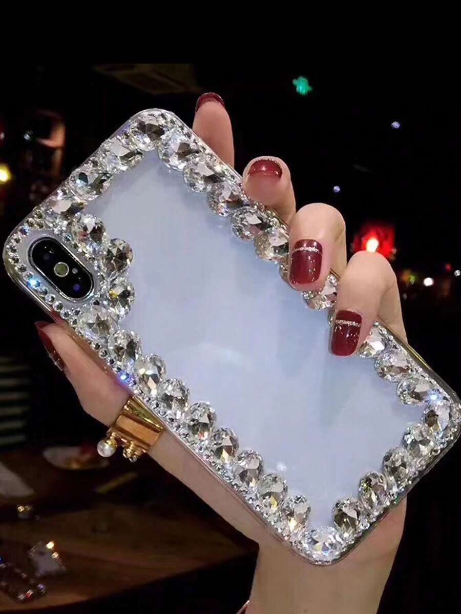 Ốp lưng điện thoại mềm trong suốt viền đính đá thời trang tương thích với Samsung dòng S, dòng Note, tương thích với iPhone 17 Pro Max, Apple 8 Plus - trắng - Xem 1