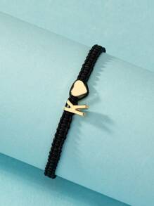 1 chiếc vòng tay trang trí hình trái tim và chữ cái thời trang dành cho phụ nữ để trang trí hàng ngày cho ngày lễ tình nhân - màu đen - Xem 5