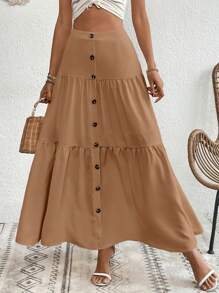 SHEIN LUNE Spódnica maxi z falbanką z przodu i guzikami