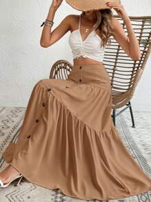 SHEIN LUNE Spódnica maxi z falbanką z przodu i guzikami