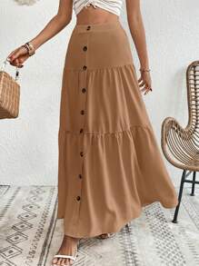 SHEIN LUNE Spódnica maxi z falbanką z przodu i guzikami