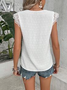 SHEIN LUNE Áo sơ mi nữ Tương phản ren màu trơn Giải trí - trắng - Xem 2
