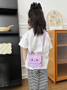 Mini Cartoon Cat Laser Shoulder Bag For Kids - Purple - View 3