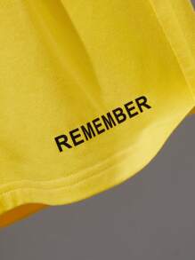 Manfinity Homme Loose Fit Men's T-Shirt With Letter Graphic & Drawstring Waist Shorts - Yellow - View 5