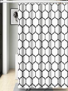 1pc Geometric Pattern Shower Curtain, Modern Polyester Waterproof Shower Curtain For Bathroom - Black and White - View 1