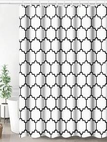 1pc Geometric Pattern Shower Curtain, Modern Polyester Waterproof Shower Curtain For Bathroom - Black and White - View 2