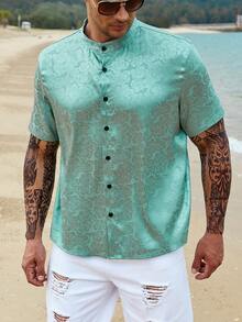Manfinity Men Plus Floral Jacquard Shirt Without Tee - Mint Green - View 3