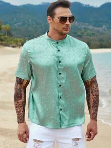 Manfinity Men Plus Floral Jacquard Shirt Without Tee - Mint Green - View 4