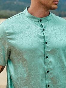 Manfinity Men Plus Floral Jacquard Shirt Without Tee - Mint Green - View 7