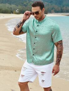 Manfinity Men Plus Floral Jacquard Shirt Without Tee - Mint Green - View 8