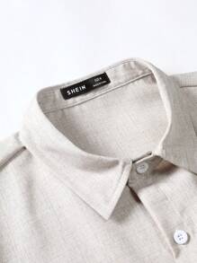 Manfinity Homme Men Casual Solid Shirt & Plain Drawstring Waist Shorts Without Tee, For Boyfriend Gift - Beige - View 3