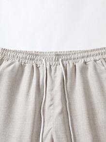 Manfinity Homme Men Casual Solid Shirt & Plain Drawstring Waist Shorts Without Tee, For Boyfriend Gift - Beige - View 4