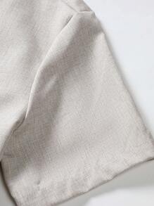 Manfinity Homme Men Casual Solid Shirt & Plain Drawstring Waist Shorts Without Tee, For Boyfriend Gift - Beige - View 8