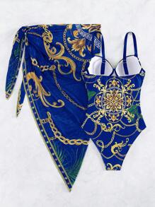 Swim Vcay Push-Up Badeanzug mit Kette Muster, & Strandrock