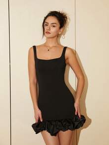 Women's Summer Elegant Ruffle Hem Fitted Sleeveless Dress, Short Peplum Hem Dress, Suitable For Wedding, Graduation, Prom, Summer Outfits