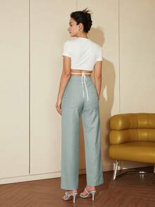 Criss Kors Gardinomtag Rynkad Byst Enkel Sexig T-Shirt - Vitt - Visa 2