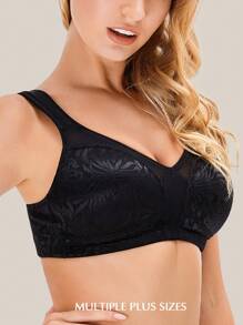Floral Jacquard Wireless Bra - Black - View 5