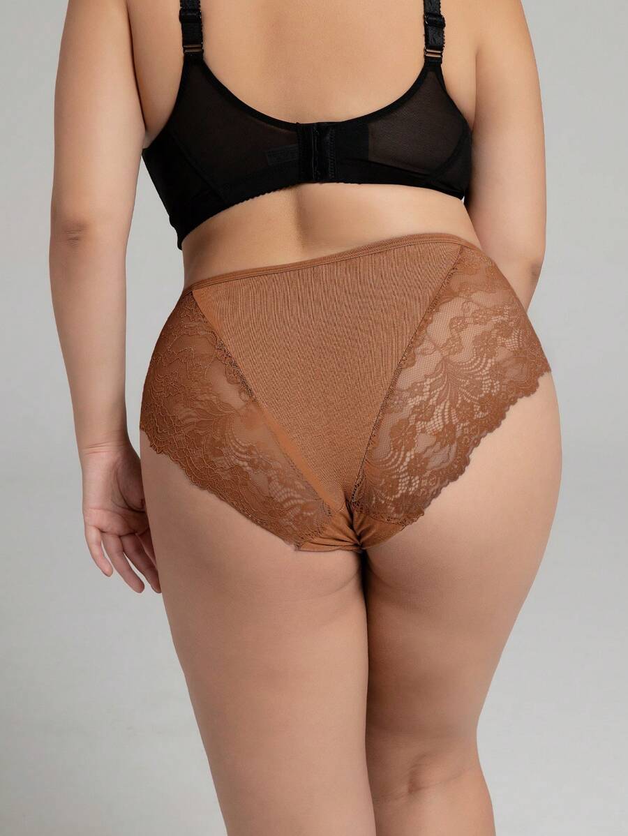 1 Quần Lót Ren Nữ Plus Size, Quần Lót Bốn Mùa Thoáng Khí Thoải Mái - màu nâu - Xem 1