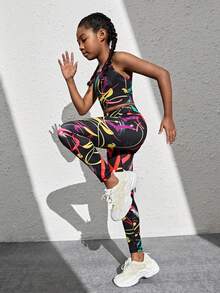 SHEIN 女孩圖案印花背心上衣和緊身打底褲 - 彩色 - 查看 4