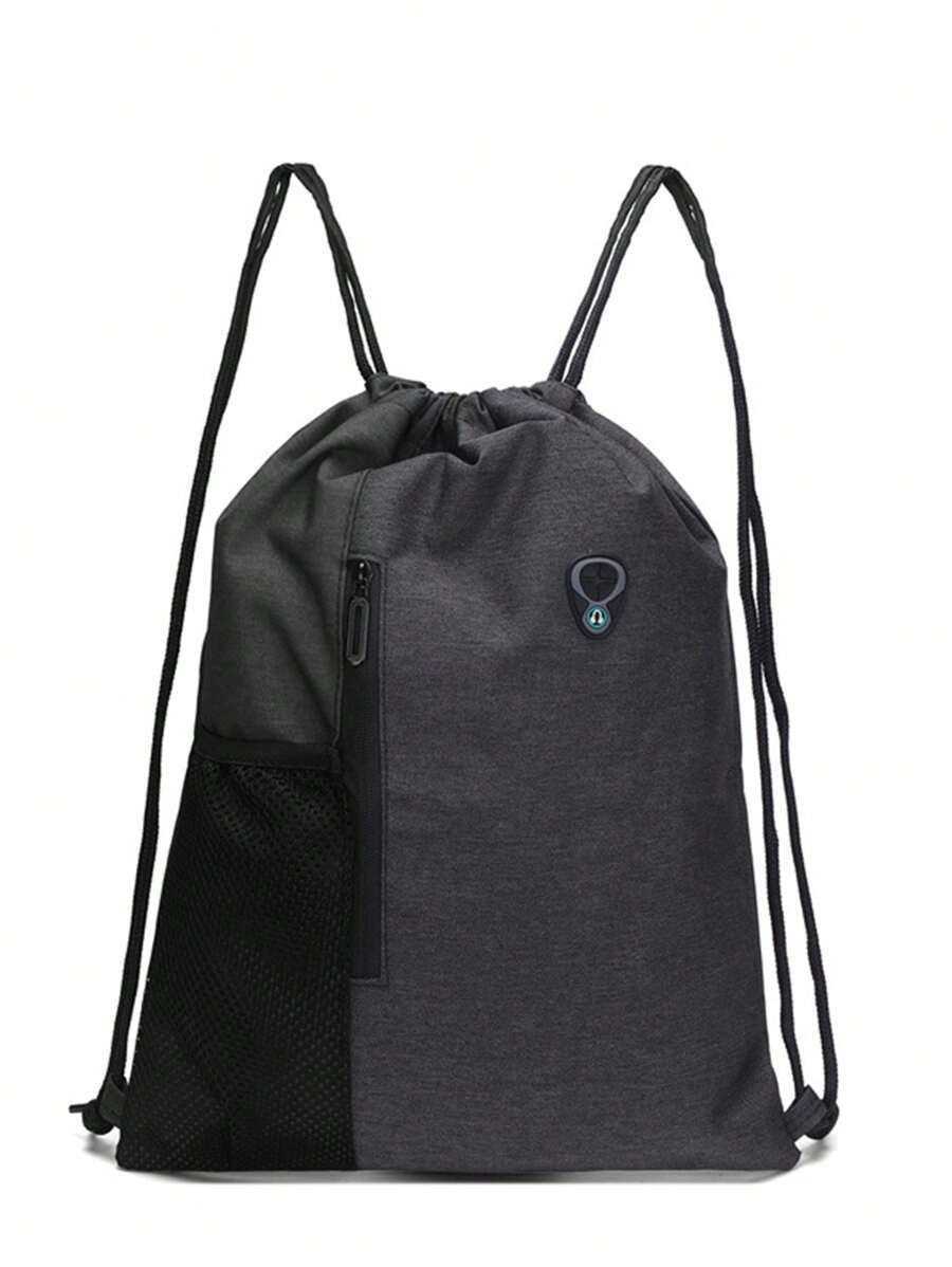 束口背包細繩野營包後背包帶口袋適用於健身房購物運動,單肩包背包書包適合旅行,大學,學校,戶外,運動 - 黑色 - 查看 1