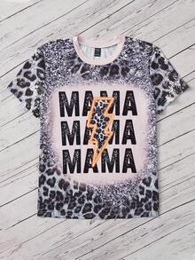 SHEIN LUNE 豹紋和字母圖案T恤 - 彩色 - 查看 3