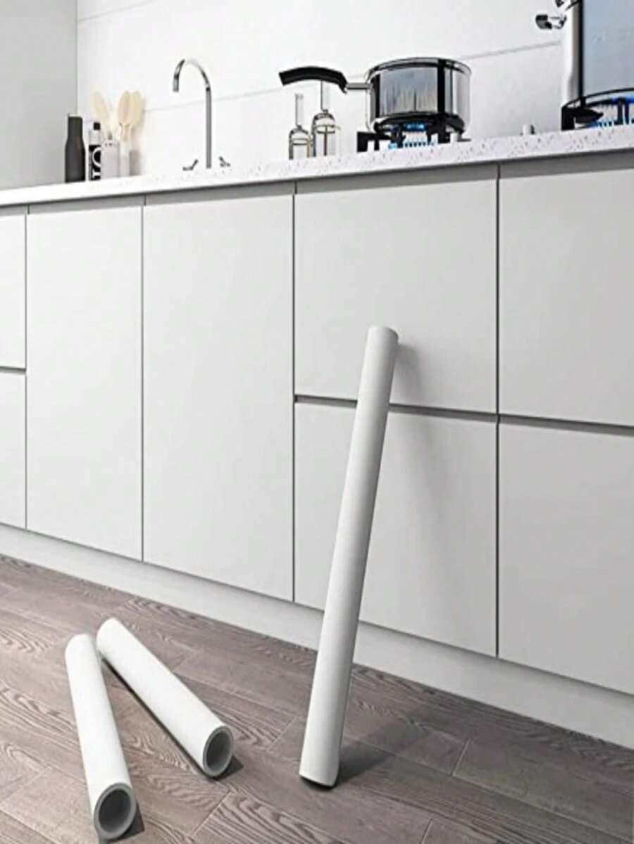 1 rollo unicolor simple liso blanco impermeable Rollo adhesivo de pared para casa Decoración - Blanco - Ver 1