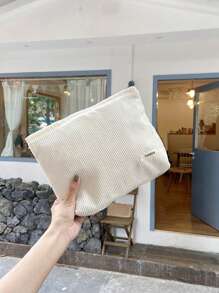 字母補丁細節方包燈芯絨 - 白色 - 查看 3