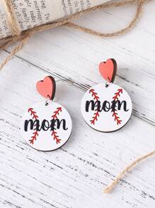 1 Đôi Sáng Tạo Bóng Chày & Chữ Đồ Họa Vòng Bông Tai Giọt Dành Cho Nữ Trang Trí Ngày Của Mẹ - Đỏ và trắng - Xem 3