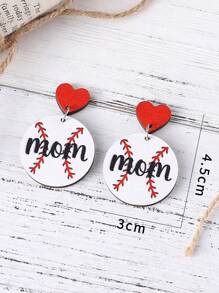 1 Đôi Sáng Tạo Bóng Chày & Chữ Đồ Họa Vòng Bông Tai Giọt Dành Cho Nữ Trang Trí Ngày Của Mẹ - Đỏ và trắng - Xem 4
