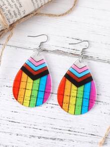 彩虹條紋圖案水滴形耳墜 - 彩色 - 查看 3
