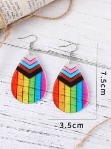 彩虹條紋圖案水滴形耳墜 - 彩色 - 查看 4