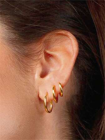 3pairs/set Fashion Stainless Steel Minimalist Hoop Earrings For Women For Daily Decoration